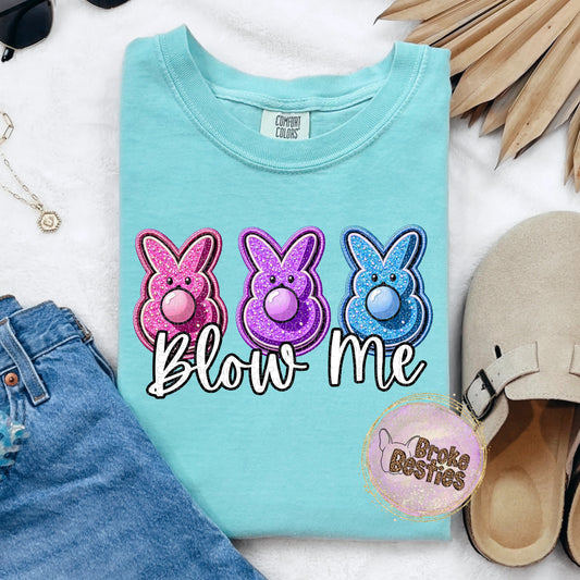 Blow Me Easter Edition Faux Embroidery Tee