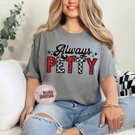Always Petty Red & Black Checkered Faux Embroidered Tee