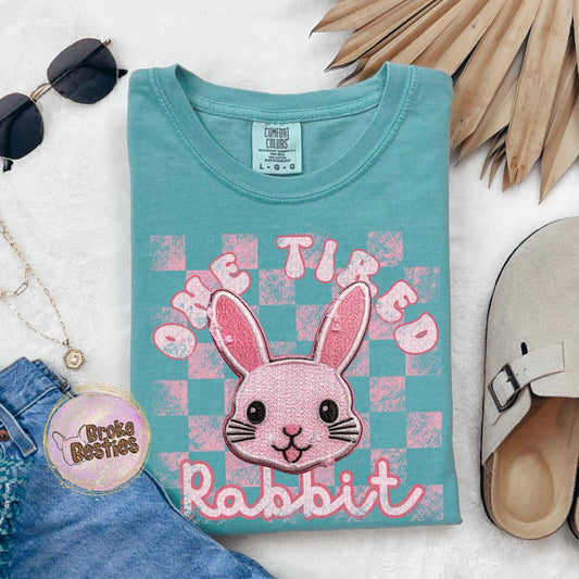 One Tired Rabbit Faux Embroidered Tee
