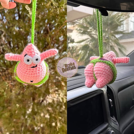 Cheeky Pink Star Crochet Hanging Car Charm